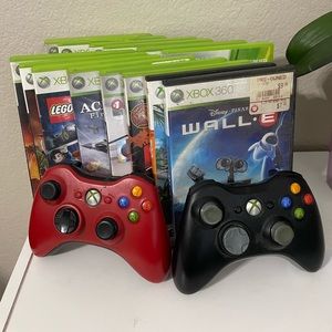 Two XBox 360 controllers and Games